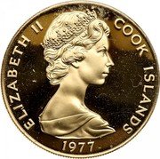 Cook Islands One Hundred Dollars 25th Anniversary of Queen Elizabeth II 1977 FM Proof KM# 19 ELIZABETH II COOK ISLANDS 1977 coin obverse Cook Islands One Hundred Dollars 25th Anniversary of Queen Elizabeth II 1977 FM Proof KM# 19 ELIZABETH II COOK ISLANDS 1977 coin obverse