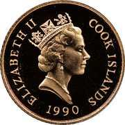 Cook Islands 100 Dollars XXV Summer Olympic Games 1992 Barcelona.Cycling 1990 Proof KM# 92 ELIZABETH II COOK ISLANDS RDM 1990 coin obverse