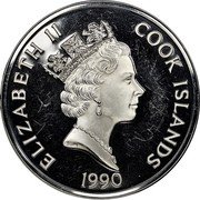 Cook Islands 100 Dollars Portuguese explorer Ferdinand Magellan 1990 Proof KM# 113 ELIZABETH II COOK ISLANDS 1990 coin obverse
