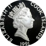 Cook Islands 100 Dollars Mount Rushmore National Memorial 1991 Proof KM# 319 ELIZABETH II COOK ISLANDS RDM 1991 coin obverse