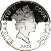Cook Islands 100 Dollars Elizabeth II Sailing Ship in New York 1993 Proof KM# 159 ELIZABETH II COOK ISLANDS RDM 1993 coin obverse