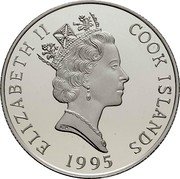 Cook Islands 100 Dollars Elizabeth II Javelin 1995 Proof KM# 250 ELIZABETH II COOK ISLANDS RDM 1995 coin obverse Cook Islands 100 Dollars Elizabeth II Javelin 1995 Proof KM# 250 ELIZABETH II COOK ISLANDS RDM 1995 coin obverse