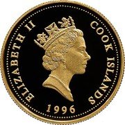 Cook Islands 100 Dollars Elizabeth II Mickey Mouse 1996 Proof KM# 300 ELIZABETH II COOK ISLANDS 1996 coin obverse Cook Islands 100 Dollars Elizabeth II Mickey Mouse 1996 Proof KM# 300 ELIZABETH II COOK ISLANDS 1996 coin obverse