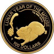 Cook Islands 100 Dollars Lunar Year of the Mouse 1996 Proof KM# 842 P 15G 9999 GOLD LUNAR YEAR OF THE MOUSE 100 DOLLARS coin reverse Cook Islands 100 Dollars Lunar Year of the Mouse 1996 Proof KM# 842 P 15G 9999 GOLD LUNAR YEAR OF THE MOUSE 100 DOLLARS coin reverse