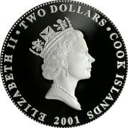 Cook Islands Two Dollars Pheasant-tailed Jacana 2001 Proof KM# 554 ELIZABETH II TWO DOLLARS COOK ISLANDS RDM 2001 coin obverse Cook Islands Two Dollars Pheasant-tailed Jacana 2001 Proof KM# 554 ELIZABETH II TWO DOLLARS COOK ISLANDS RDM 2001 coin obverse