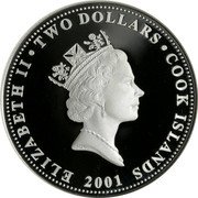 Cook Islands Two Dollars Indian Pitta 2001 Proof KM# 553 ELIZABETH II TWO DOLLARS COOK ISLANDS RDM 2001 coin obverse Cook Islands Two Dollars Indian Pitta 2001 Proof KM# 553 ELIZABETH II TWO DOLLARS COOK ISLANDS RDM 2001 coin obverse