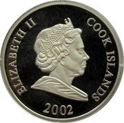 Cook Islands 2 Dollars Elizabeth II Lion's family 2002 Proof KM# 1120 ELIZABETH II COOK ISLANDS 2002 coin obverse