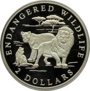 Cook Islands 2 Dollars Elizabeth II Lion's family 2002 Proof KM# 1120 ENDANGERED WILDLIFE 2 DOLLARS coin reverse