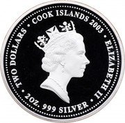 Cook Islands Two Dollars Ben Hall 2003 Proof KM# 1125 TWO DOLLARS COOK ISLANDS 2003 ELIZABETH II RDM 2OZ 999 SILVER coin obverse Cook Islands Two Dollars Ben Hall 2003 Proof KM# 1125 TWO DOLLARS COOK ISLANDS 2003 ELIZABETH II RDM 2OZ 999 SILVER coin obverse