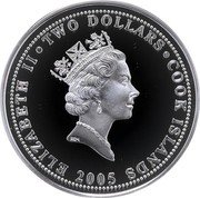 Cook Islands Two Dollars New Zealand Pigeon 2005 Prooflike KM# 538 ELIZABETH II TWO DOLLARS COOK ISLANDS RDM 2005 coin obverse