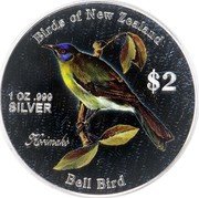 Cook Islands Two Dollars Bell Bird 2005 Prooflike KM# 537 BIRDS OF NEW ZEALAND $2 1 OZ .999 SILVER KORIMAKO BELL BIRD coin reverse