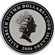 Cook Islands Two Dollars Packard 734 Boattrail 2006 Prooflike KM# 527 ELIZABETH II TWO DOLLARS COOK ISLANDS RDM 2006 coin obverse Cook Islands Two Dollars Packard 734 Boattrail 2006 Prooflike KM# 527 ELIZABETH II TWO DOLLARS COOK ISLANDS RDM 2006 coin obverse