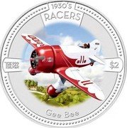 Cook Islands Two Dollars Gee Bee Model R Super Sportster 2006 Prooflike KM# 1289 1930'S RACERS 1 OZ 999 SILVER $2 GEE BEE coin reverse Cook Islands Two Dollars Gee Bee Model R Super Sportster 2006 Prooflike KM# 1289 1930'S RACERS 1 OZ 999 SILVER $2 GEE BEE coin reverse