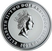 Cook Islands Two Dollars 60 Years of the Kalashnikov Gun 2007 Proof KM# 531 ELIZABETH II TWO DOLLARS COOK ISLANDS RDM 2007 coin obverse Cook Islands Two Dollars 60 Years of the Kalashnikov Gun 2007 Proof KM# 531 ELIZABETH II TWO DOLLARS COOK ISLANDS RDM 2007 coin obverse