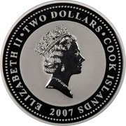 Cook Islands Two Dollars Matchless Silver Hawk 2007 Prooflike KM# 517 ELIZABETH II TWO DOLLARS COOK ISLANDS RDM 2007 coin obverse Cook Islands Two Dollars Matchless Silver Hawk 2007 Prooflike KM# 517 ELIZABETH II TWO DOLLARS COOK ISLANDS RDM 2007 coin obverse