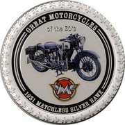 Cook Islands Two Dollars Matchless Silver Hawk 2007 Prooflike KM# 517 GREAT MOTORCYCLES OF THE 30'S 1931 MATCHLESS SILVER HAWK coin reverse Cook Islands Two Dollars Matchless Silver Hawk 2007 Prooflike KM# 517 GREAT MOTORCYCLES OF THE 30'S 1931 MATCHLESS SILVER HAWK coin reverse