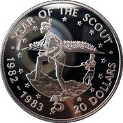 Cook Islands 20 Dollars International Year of the Scout 1983 KM# 28 75 YEAR OF THE SCOUT 1982-1983 20 DOLLARS coin reverse Cook Islands 20 Dollars International Year of the Scout 1983 KM# 28 75 YEAR OF THE SCOUT 1982-1983 20 DOLLARS coin reverse