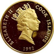 Cook Islands 20 Dollars Elizabeth II Papillon 1992 Proof KM# 818 ELIZABETH II COOK ISLANDS RDM 1992 coin obverse Cook Islands 20 Dollars Elizabeth II Papillon 1992 Proof KM# 818 ELIZABETH II COOK ISLANDS RDM 1992 coin obverse