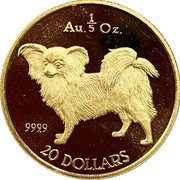 Cook Islands 20 Dollars Elizabeth II Papillon 1992 Proof KM# 818 AU. 1/5 OZ. 9999 20 DOLLARS coin reverse Cook Islands 20 Dollars Elizabeth II Papillon 1992 Proof KM# 818 AU. 1/5 OZ. 9999 20 DOLLARS coin reverse