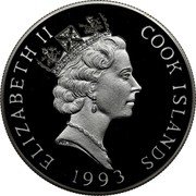 Cook Islands 20 Dollars Elizabeth II Galapagos 1993 Proof KM# 152 ELIZABETH II COOK ISLANDS RDM 1993 coin obverse Cook Islands 20 Dollars Elizabeth II Galapagos 1993 Proof KM# 152 ELIZABETH II COOK ISLANDS RDM 1993 coin obverse