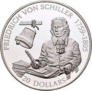 Cook Islands 20 Dollars Friedrich von Schiller 1993 Proof KM# 151 FRIEDRICH VON SCHILLER 1759-1805 20 DOLLARS coin reverse Cook Islands 20 Dollars Friedrich von Schiller 1993 Proof KM# 151 FRIEDRICH VON SCHILLER 1759-1805 20 DOLLARS coin reverse