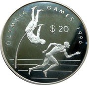 Cook Islands 20 Dollars Elizabeth II 1996 Olympics-Pole Vaulter and Runner 1993 Proof KM# 161 OLYMPIC GAMES 1996 $ 20 coin reverse Cook Islands 20 Dollars Elizabeth II 1996 Olympics-Pole Vaulter and Runner 1993 Proof KM# 161 OLYMPIC GAMES 1996 $ 20 coin reverse