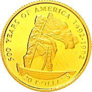 Cook Islands 20 Dollars American politician George Washington 1995 KM# 237 500 YEARS OF AMERICA 1492-1992 20 DOLLARS coin reverse Cook Islands 20 Dollars American politician George Washington 1995 KM# 237 500 YEARS OF AMERICA 1492-1992 20 DOLLARS coin reverse