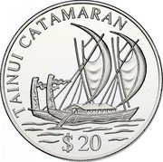 Cook Islands 20 Dollars Tainui Catamaran 1995 Proof KM# 235 TAINUI CATAMARAN $ 20 coin reverse Cook Islands 20 Dollars Tainui Catamaran 1995 Proof KM# 235 TAINUI CATAMARAN $ 20 coin reverse