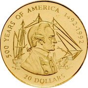Cook Islands 20 Dollars British explorer Capitan James Cook 1995 Proof KM# 258 500 YEARS OF AMERICA 1492-1992 20 DOLLARS coin reverse Cook Islands 20 Dollars British explorer Capitan James Cook 1995 Proof KM# 258 500 YEARS OF AMERICA 1492-1992 20 DOLLARS coin reverse