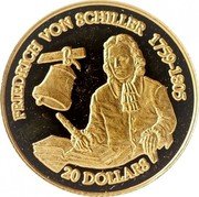 Cook Islands 20 Dollars Friedrich von Schiller 1996 Proof KM# 847 FRIEDRICH VON SCHILLER 1759-1805 20 DOLLARS coin reverse Cook Islands 20 Dollars Friedrich von Schiller 1996 Proof KM# 847 FRIEDRICH VON SCHILLER 1759-1805 20 DOLLARS coin reverse