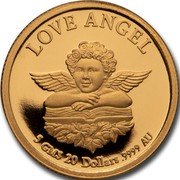 Cook Islands 20 Dollars Elizabeth II Love Angel 1997 Proof KM# 925 LOVE ANGEL 5 GMS 20 DOLLARS .9999 AU coin reverse Cook Islands 20 Dollars Elizabeth II Love Angel 1997 Proof KM# 925 LOVE ANGEL 5 GMS 20 DOLLARS .9999 AU coin reverse