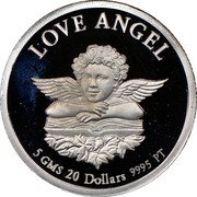 Cook Islands 20 Dollars Love Angel 1997 Proof KM# 459 LOVE ANGEL 5 GMS 20 DOLLARS 9995 PT coin reverse Cook Islands 20 Dollars Love Angel 1997 Proof KM# 459 LOVE ANGEL 5 GMS 20 DOLLARS 9995 PT coin reverse