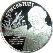 Cook Islands 20 Dollars 5th Century. Christopher Columbus 1997 Proof KM# 896 15TH CENTURY AGE OF EXPLORATION: CHRISTOPHER COLUMBUS $20 FM coin reverse Cook Islands 20 Dollars 5th Century. Christopher Columbus 1997 Proof KM# 896 15TH CENTURY AGE OF EXPLORATION: CHRISTOPHER COLUMBUS $20 FM coin reverse