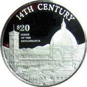 Cook Islands 20 Dollars 14th Century. Birth of the Renaissance 1997 Proof KM# 895 14TH CENTURY $20 BIRTH OF THE RENAISSANCE FM coin reverse Cook Islands 20 Dollars 14th Century. Birth of the Renaissance 1997 Proof KM# 895 14TH CENTURY $20 BIRTH OF THE RENAISSANCE FM coin reverse