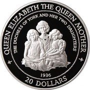 Cook Islands 20 Dollars Queen Mother and Daughters 1995 Proof KM# 256 QUEEN ELIZABETH THE QUEEN MOTHER THE DUCHESS OF YORK AND HER TWO CHILDREN 1936 20 DOLLARS coin reverse Cook Islands 20 Dollars Queen Mother and Daughters 1995 Proof KM# 256 QUEEN ELIZABETH THE QUEEN MOTHER THE DUCHESS OF YORK AND HER TWO CHILDREN 1936 20 DOLLARS coin reverse