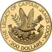 Cook Islands 200 Dollars The legacy of Captain James Cook 1979 FM (U) KM# 26 THE LEGACY OF CAPTAIN JAMES COOK NIL INTENTATUM RELIQUIT 900 1000 FINE GOLD 200 DOLLARS coin reverse Cook Islands 200 Dollars The legacy of Captain James Cook 1979 FM (U) KM# 26 THE LEGACY OF CAPTAIN JAMES COOK NIL INTENTATUM RELIQUIT 900 1000 FINE GOLD 200 DOLLARS coin reverse