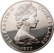 Cook Islands Twenty Five Dollars 25th Anniversary of Queen Elizabeth 1977 FM Proof KM# 18 ELIZABETH II COOK ISLANDS 1977 coin obverse Cook Islands Twenty Five Dollars 25th Anniversary of Queen Elizabeth 1977 FM Proof KM# 18 ELIZABETH II COOK ISLANDS 1977 coin obverse