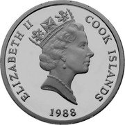 Cook Islands 25 Dollars 100th Anniversary of British Rule 1988 Proof KM# 42 ELIZABETH II COOK ISLANDS RDM 1988 coin obverse Cook Islands 25 Dollars 100th Anniversary of British Rule 1988 Proof KM# 42 ELIZABETH II COOK ISLANDS RDM 1988 coin obverse