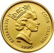 Cook Islands 25 Dollars Tiger 1990 Proof KM# 85 ELIZABETH II COOK ISLANDS RDM PM 1990 coin obverse Cook Islands 25 Dollars Tiger 1990 Proof KM# 85 ELIZABETH II COOK ISLANDS RDM PM 1990 coin obverse