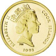 Cook Islands 25 Dollars Bee Hummingbird 1990 Proof KM# 239 ELIZABETH II COOK ISLANDS PM 1991 coin obverse Cook Islands 25 Dollars Bee Hummingbird 1990 Proof KM# 239 ELIZABETH II COOK ISLANDS PM 1991 coin obverse