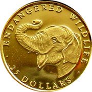 Cook Islands 25 Dollars Azian Elephants 1990 Proof KM# 87 ENDANGERED WILDLIFE 25 DOLLARS coin reverse Cook Islands 25 Dollars Azian Elephants 1990 Proof KM# 87 ENDANGERED WILDLIFE 25 DOLLARS coin reverse