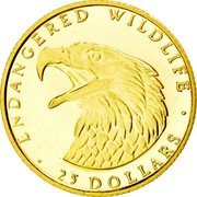 Cook Islands 25 Dollars Elizabeth II Eagle 1990 Proof KM# 86 ENDANGERED WILDLIFE 25 DOLLARS coin reverse Cook Islands 25 Dollars Elizabeth II Eagle 1990 Proof KM# 86 ENDANGERED WILDLIFE 25 DOLLARS coin reverse