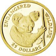 Cook Islands 25 Dollars Elizabeth II Koala 1991 Proof KM# 240 ENDANGERED WILDLIFE 25 DOLLARS coin reverse Cook Islands 25 Dollars Elizabeth II Koala 1991 Proof KM# 240 ENDANGERED WILDLIFE 25 DOLLARS coin reverse