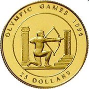 Cook Islands 25 Dollars Elizabeth II Archery 1995 Proof KM# 238 OLYMPIC GAMES 1996 25 DOLLARS coin reverse Cook Islands 25 Dollars Elizabeth II Archery 1995 Proof KM# 238 OLYMPIC GAMES 1996 25 DOLLARS coin reverse