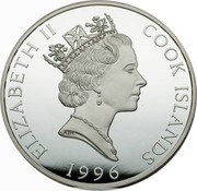 Cook Islands 25 Dollars Elizabeth II Yellowstone 1996 Proof KM# 290 ELIZABETH II COOK ISLANDS 1996 coin obverse Cook Islands 25 Dollars Elizabeth II Yellowstone 1996 Proof KM# 290 ELIZABETH II COOK ISLANDS 1996 coin obverse