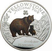 Cook Islands 25 Dollars Elizabeth II Yellowstone 1996 Proof KM# 290 YELLOWSTONE NATIONAL PARK GRIZZLY BEAR 25 DOLLARS coin reverse Cook Islands 25 Dollars Elizabeth II Yellowstone 1996 Proof KM# 290 YELLOWSTONE NATIONAL PARK GRIZZLY BEAR 25 DOLLARS coin reverse
