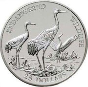 Cook Islands 25 Dollars Whooping Crane 1996 Proof KM# 274 ENDANGERED WILDLIFE 25 DOLLARS coin reverse Cook Islands 25 Dollars Whooping Crane 1996 Proof KM# 274 ENDANGERED WILDLIFE 25 DOLLARS coin reverse