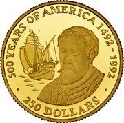 Cook Islands 250 Dollars Hernando de Soto. 500th Anniversary of the Discovery of America 1990 Proof KM# 814 500 YEARS OF AMERICA 1492 - 1992 250 DOLLARS coin reverse Cook Islands 250 Dollars Hernando de Soto. 500th Anniversary of the Discovery of America 1990 Proof KM# 814 500 YEARS OF AMERICA 1492 - 1992 250 DOLLARS coin reverse