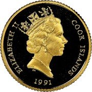 Cook Islands 250 Dollars Olympic Games 1991 Proof KM# 71 ELIZABETH II COOK ISLANDS RDM PM 1991 coin obverse Cook Islands 250 Dollars Olympic Games 1991 Proof KM# 71 ELIZABETH II COOK ISLANDS RDM PM 1991 coin obverse