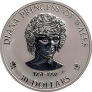 Cook Islands 30 Dollars Life of Diana 1997 Proof, Matte KM# 309 DIANA PRINCESS OF WALES 1961-1997 P 30 DOLLARS coin reverse Cook Islands 30 Dollars Life of Diana 1997 Proof, Matte KM# 309 DIANA PRINCESS OF WALES 1961-1997 P 30 DOLLARS coin reverse